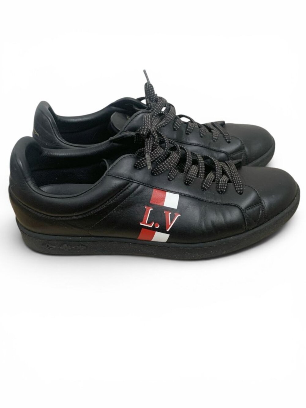 Louis Vuitton Men's Black Leather LV Stripe Low Top Sneakers Size 6.5 / US 7.5